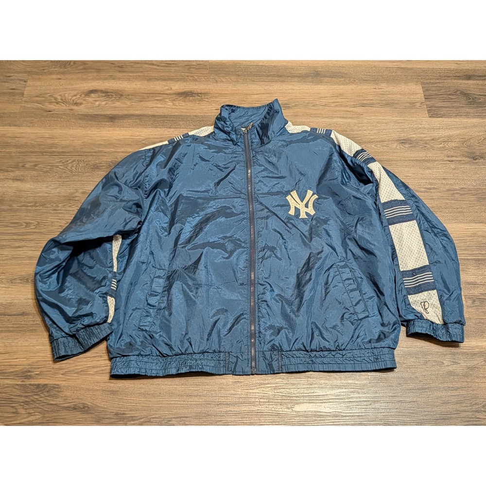 Vintage Pro Player MLB New York Yankees Windbreaker Jacket Navy Blue XXL Zip Up